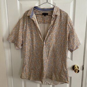 Men Floral XL Short Sleeve Button Down Casual Shirt with Flowers